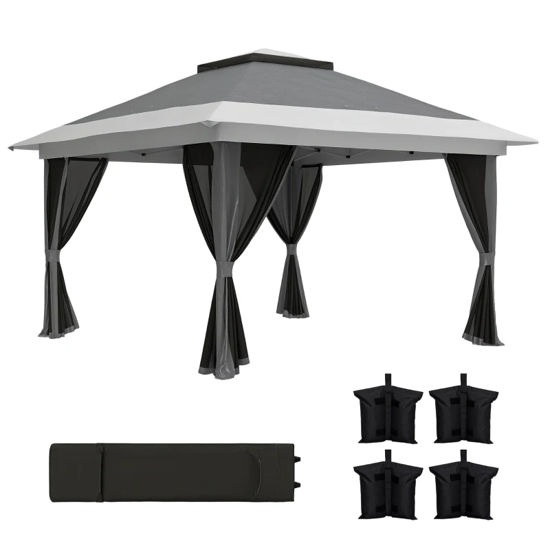 Outsunny 3.6 x 3.6m Pop-Up Gazebo, with Accessories - Grey