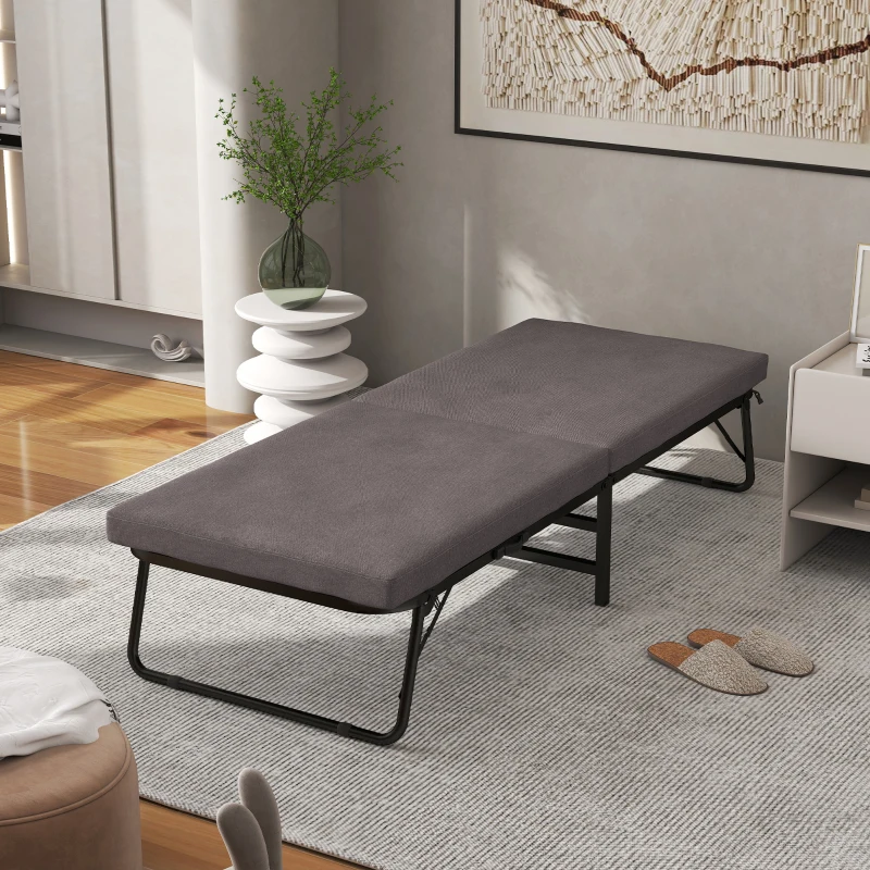 HOMCOM Cama Plegatín Plegable 70x180 cm con Colchón de Espuma Respaldo Ajustable en 5 Posiciones y Ruedas Carga 120 kg Marrón