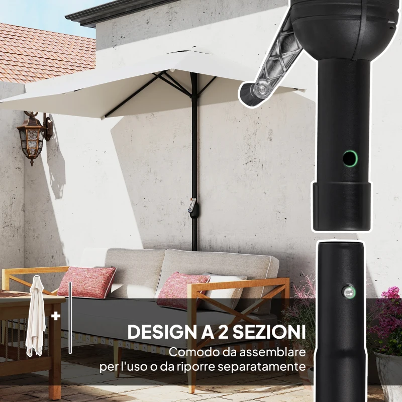 Outsunny Ombrellone da Parete Mezzaluna Salvaspazio con Apertura a Manovella, Crema