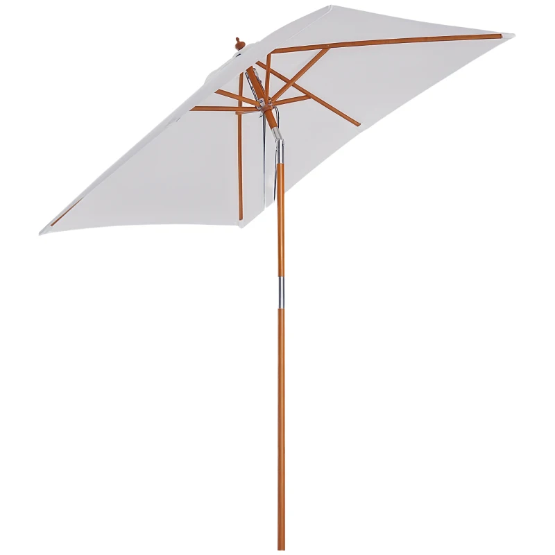 Outsunny Parasol de Terraza Rectangular Inclinable 200x150x235 cm con Anti-UV Impermeable y Poste de Madera Crema