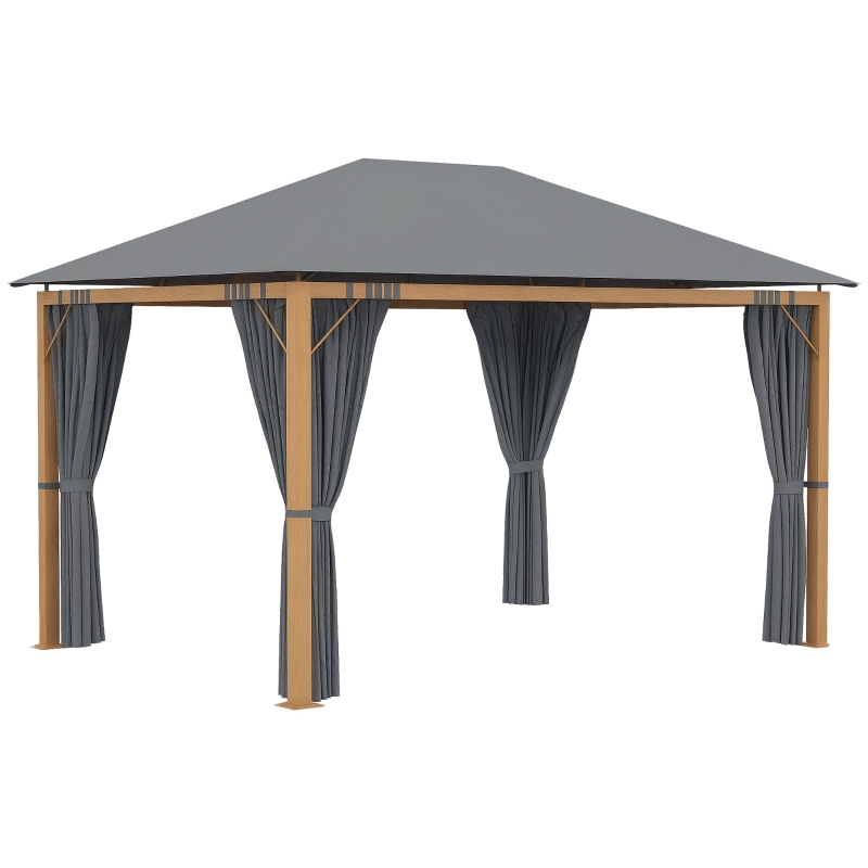 Outsunny Tonnelle de jardin rectangulaire avec rideaux et toile de toit en polyester 4 x 3 m - structure en aluminium