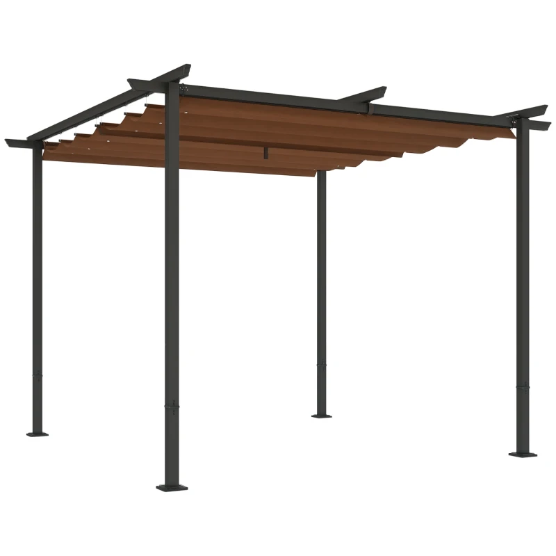 Outsunny Pergola jardin exterieur 3x3 m toit coulissante rétractable polyester haute densité 180g/m², abri soleil UPF30+, marron