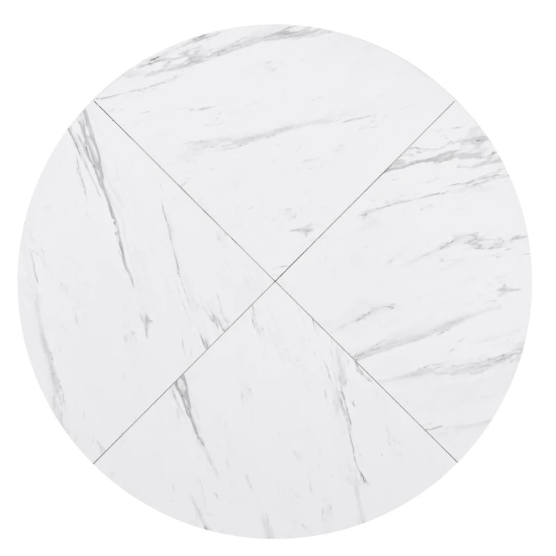 Round Dining Table with X-Shaped Metal Bracket, Marble Texture, Coffee Table for Various Interior Styles, 100L x 100W x 75H cm, Gold+White