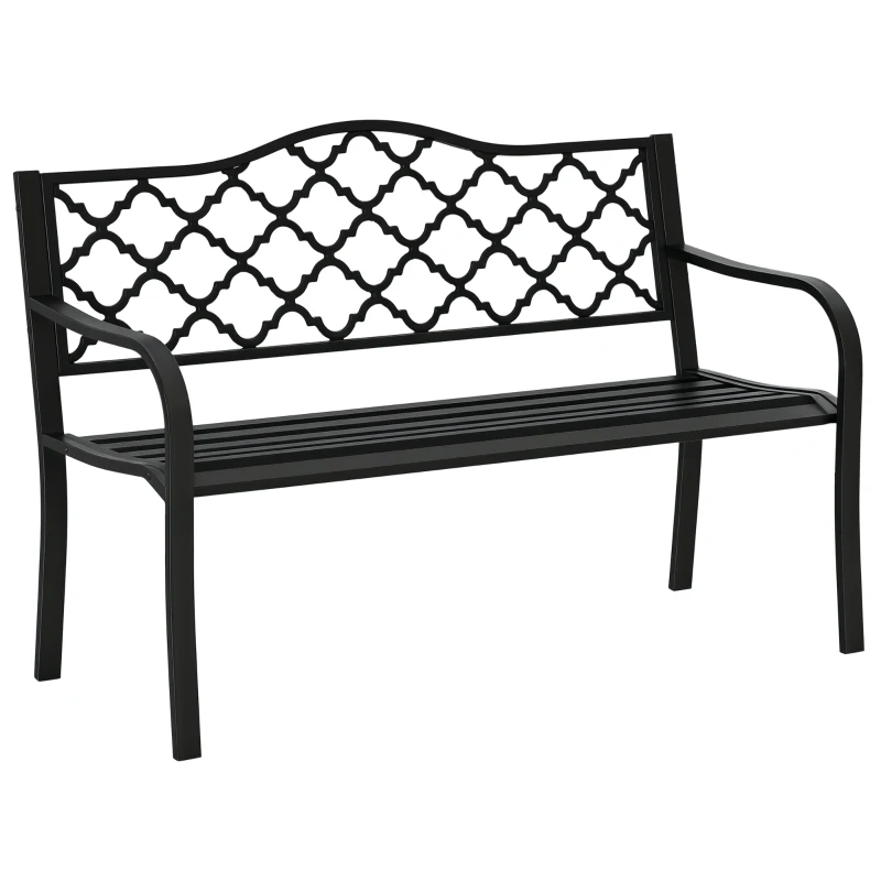Outsunny Banc de jardin 2 places en fonte style antique avec accoudoirs et dossier, 128 x 58,5 x 89 cm, noir