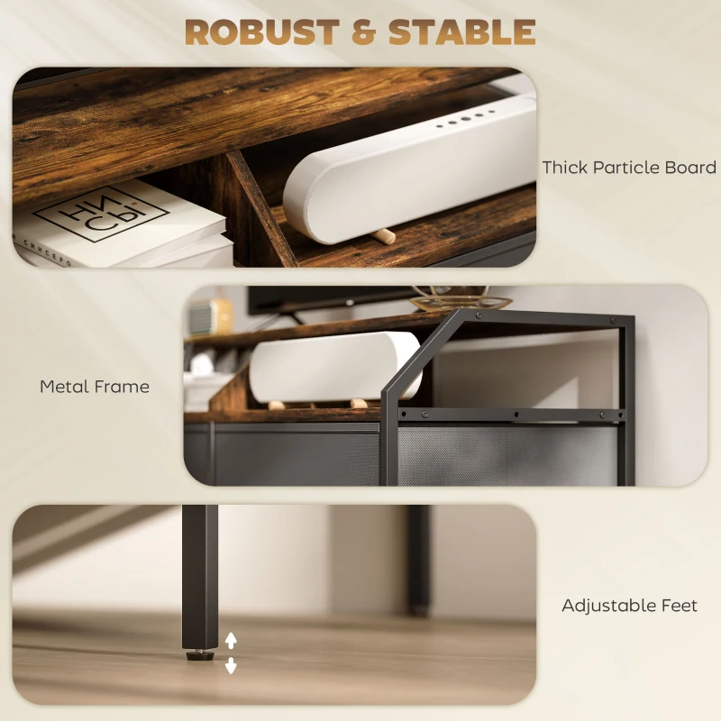 HOMCOM TV Stand Cabinet, TV Unit for 55-inch TVs with 2 Foldable Fabric Drawers, 5 Divided Side Pockets, Open Shelves, Console Table for Living Room, Bedroom, Entertainment Room, Rustic Brown