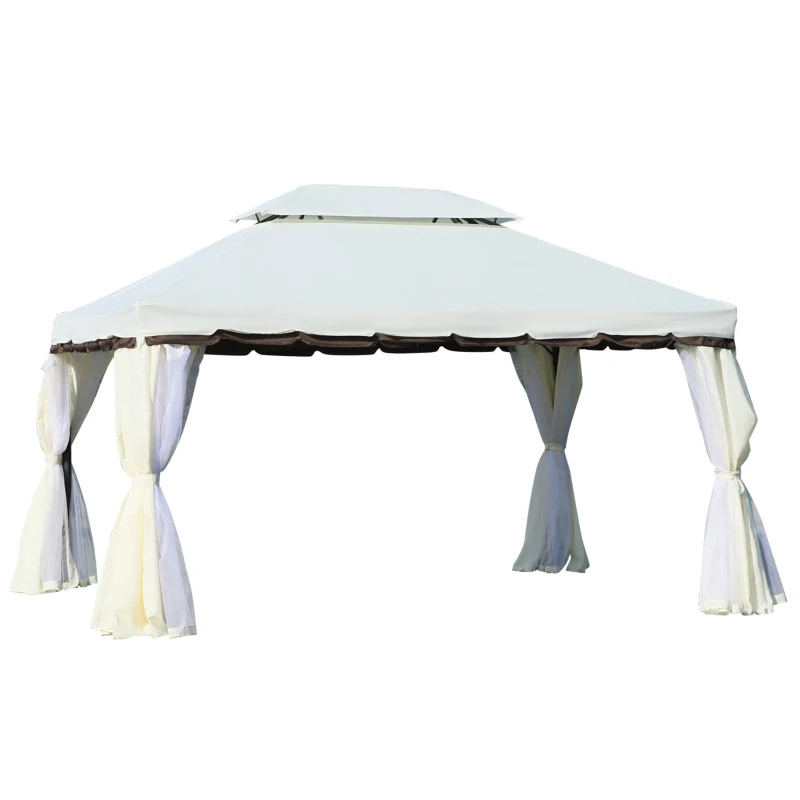 Outsunny Tonnelle de jardin extérieur 4 x 3 m barnum double toit tente de réception avec parois et moustiquaires blanc(m-11)
