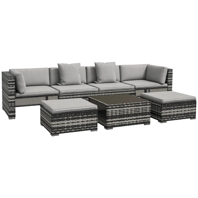 Outsunny Seven-Piece Rattan Patio Furniture Set, with Cushions - Grey