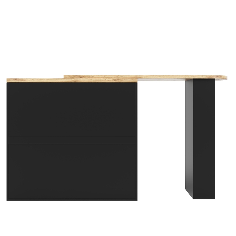 360° Swivelling Bar Table with 2 Drawers, Multi-Tiered Side Shelves, Storage Cabinet for Study, Living Room, 193L x 39W x 104H cm, Black