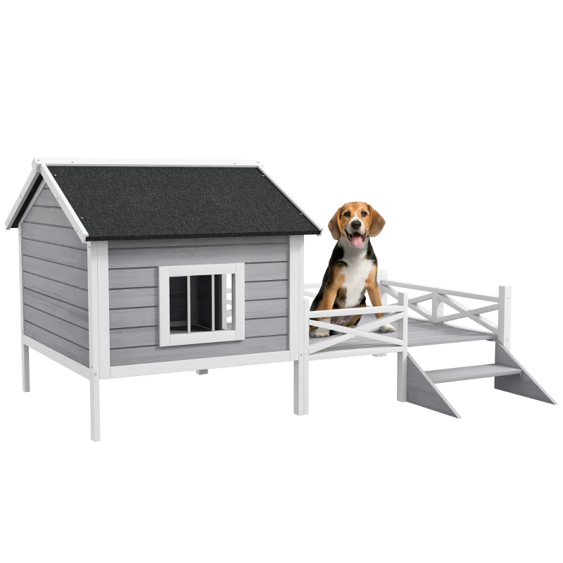 PawHut Small/Medium Dog House with Porch, Grey