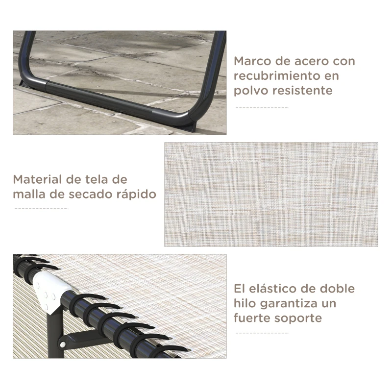 Outsunny Tumbona Plegable y Ajustable de 4 Posiciones Silla Reclinable de Jardín con Sistema de Cordones para Exterior Marco Acero 189x58x30 cm Crema