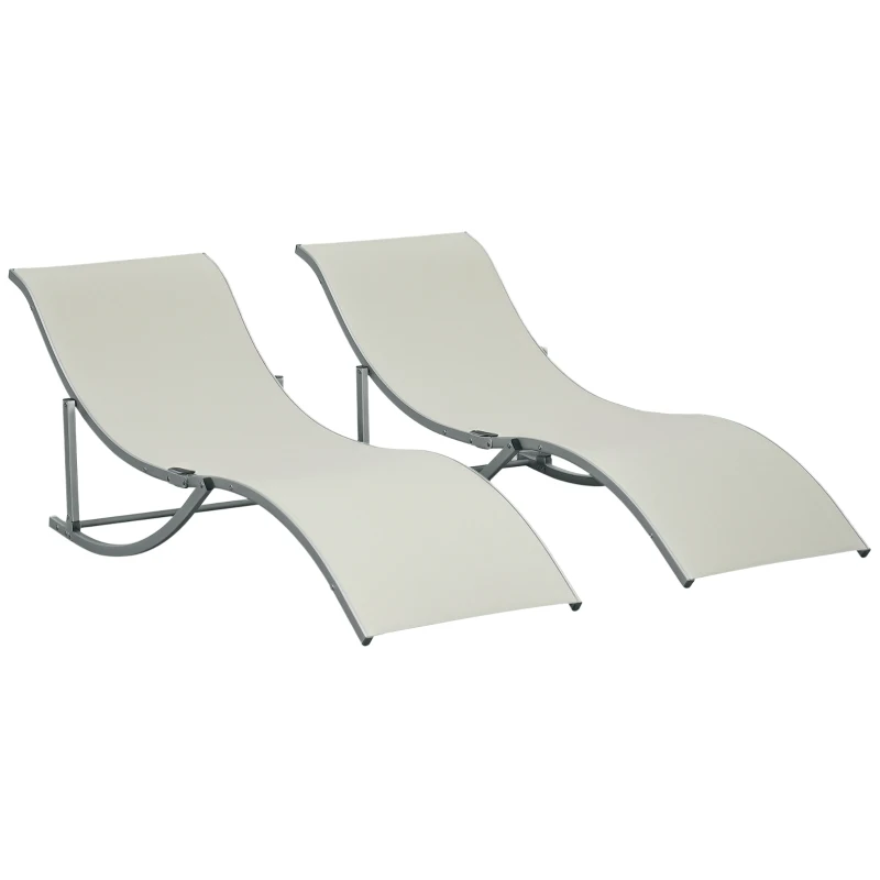 Outsunny Lot de 2 bains de soleil pliables transat jardin extérieur en aluminium et textilène, charge 120 Kg, beige