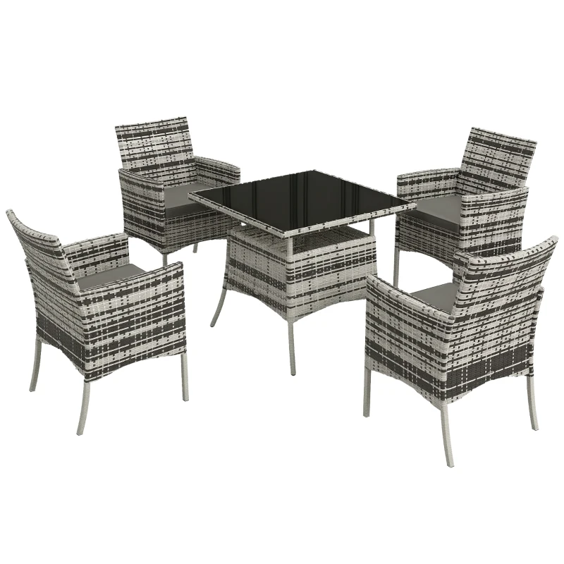 Outsunny Five-Pieces Rattan Dining Set - Mixed Grey