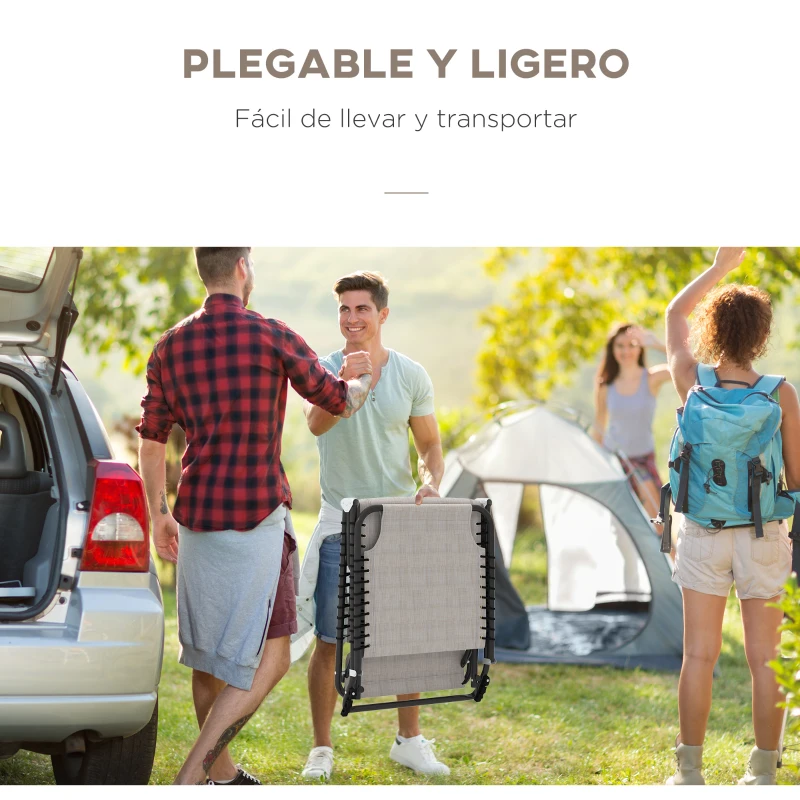 Outsunny Tumbona Plegable y Ajustable de 4 Posiciones Silla Reclinable de Jardín con Sistema de Cordones para Exterior Marco Acero 189x58x30 cm Crema