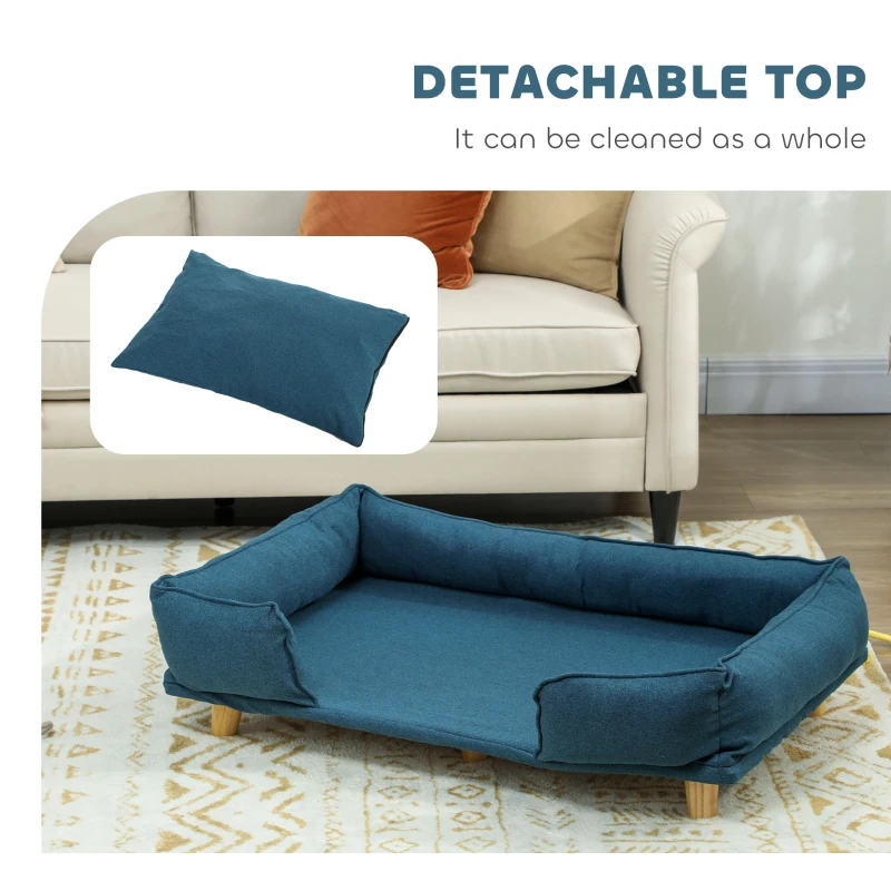 PawHut Canapea pentru Câini până la 30 kg cu Pernă Detașabilă, 96x66x24 cm, Albastru