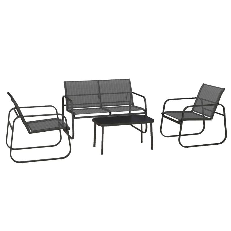 Outsunny Salon de jardin 4 pièces avec 2 fauteuils 1 canapé 2 places d'extérieur et table basse plateau en verre trempé
