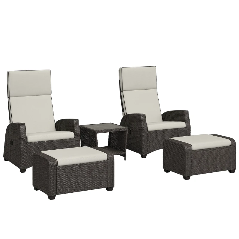 Outsunny 5-Piece Rattan Garden Furniture Set with Cushions - Brown