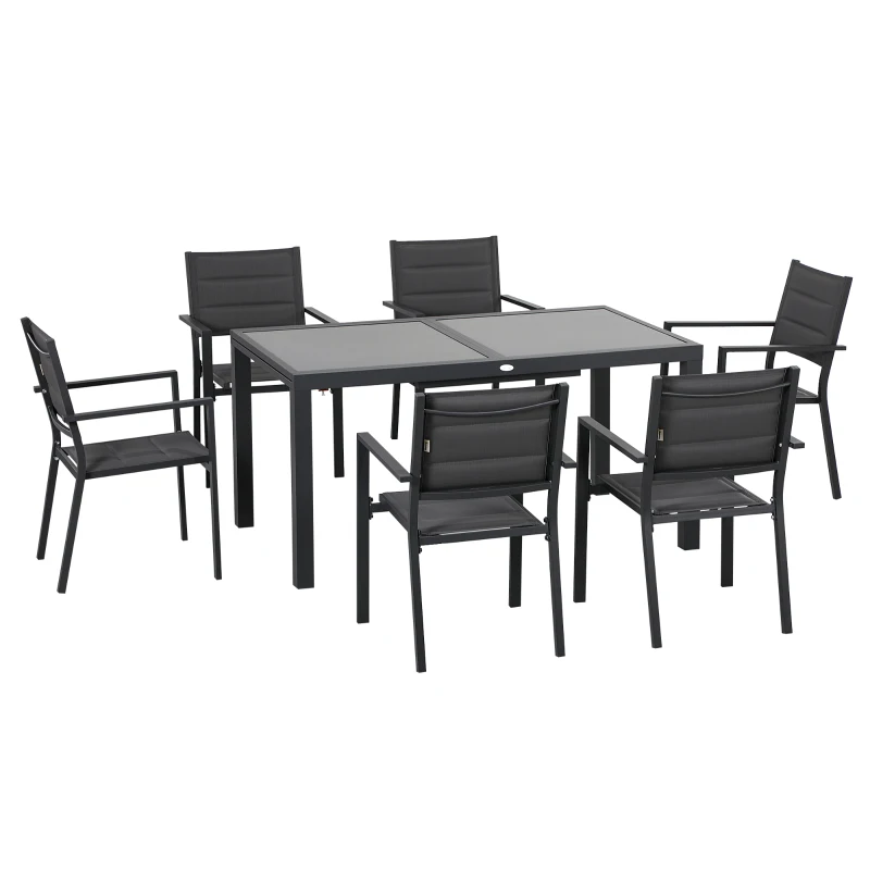 Outsunny Salon de jardin en aluminium et textilène table extensible 6 chaises empilables 6 personnes gris