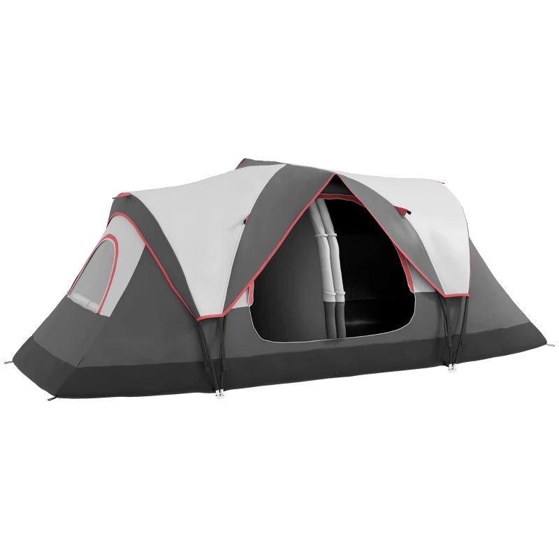 Outsunny Campingzelt, 2 Räume, Trennwand, für 6-8 Personen, Regenschutz, Grau