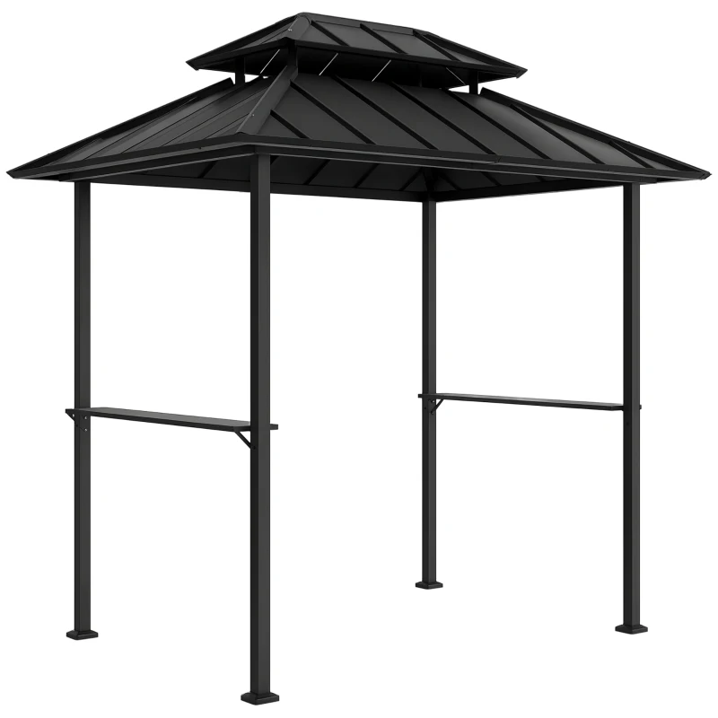 Outsunny Tonnelle de barbecue abri barbecue à double-toit rigide avec 2 étagères et crochet supérieur, 244x184x258cm, noir