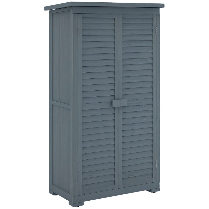 Outsunny Armário de Madeira 0,31 m² 87x46,5x160 cm Armário Exterior de Madeira com 2 Portas e 2 Prateleiras Interior Cinza