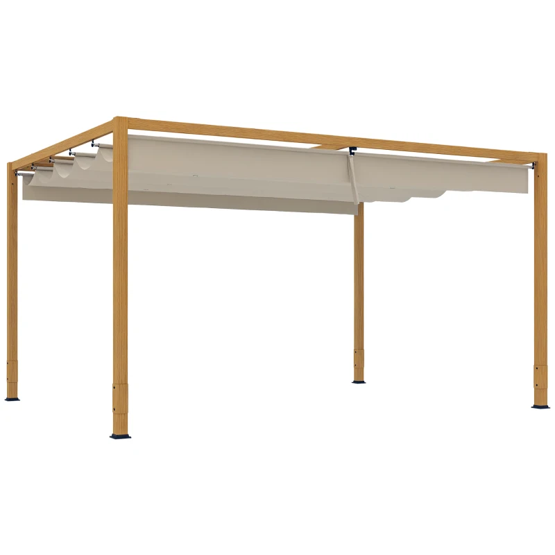 Outsunny Pergola extérieure 4 x 3 m avec toit rétractable et cadre en aluminium effet bois