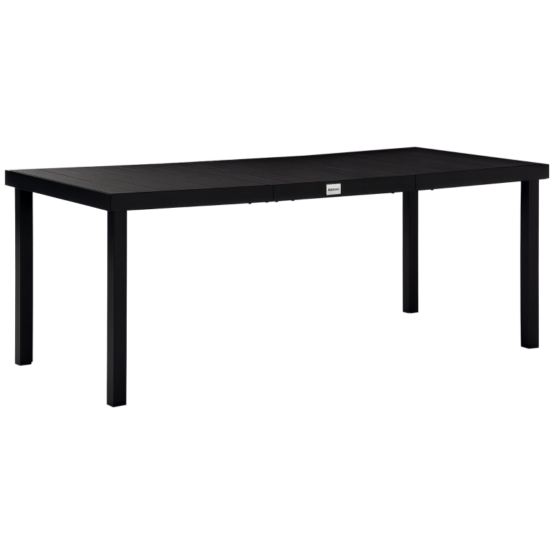 Outsunny Mesa de Jardim Retangular para 8 Pessoas com Bancada de Ripas e Estrutura de Alumínio 190x90x74 cm Preto