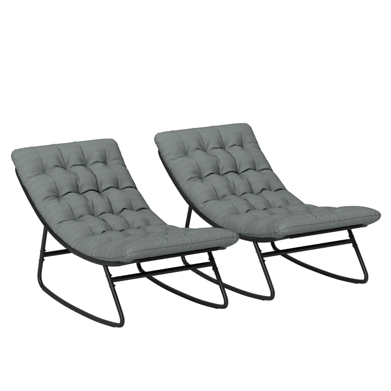 Outsunny Lot de 2 fauteuils à bascule extérieur avec coussins épais, siège tissu textilène respirant et cadre en acier, gris