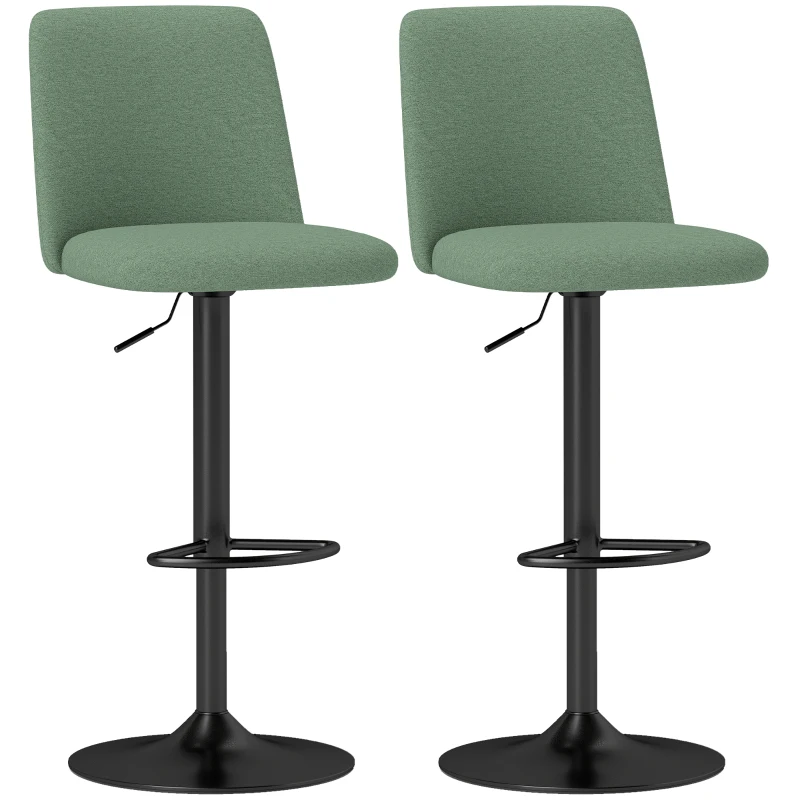 HOMCOM Lot de 2 tabourets de bar pivotants rembourrés à hauteur réglable avec dossier et repose-pieds, vert