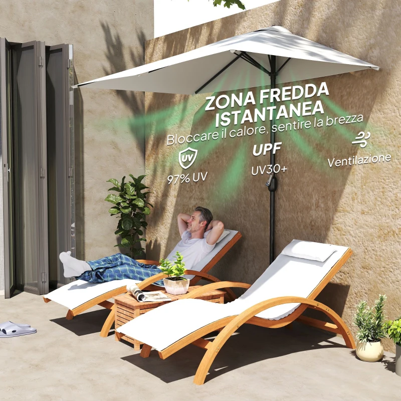 Outsunny Ombrellone da Parete Mezzaluna Salvaspazio con Apertura a Manovella, Crema