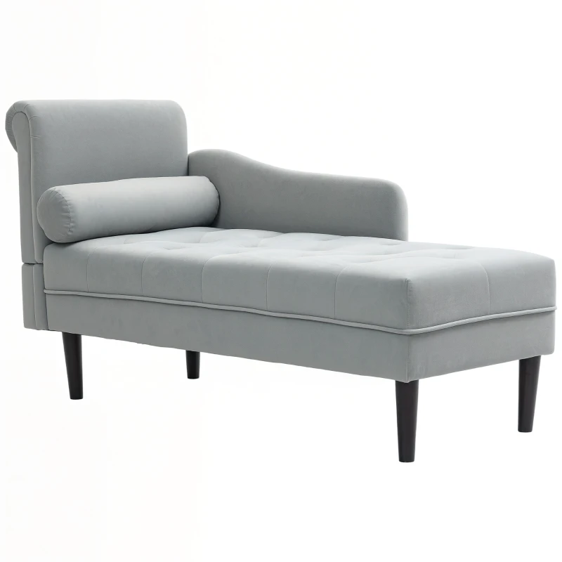 HOMCOM Chaise Longue con Rivestimento Trapuntato Effetto Velluto Grigio, in Legno Massello e Spugna, 146x61x82.5 cm