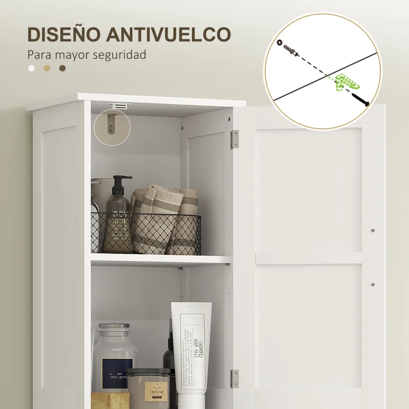 HOMCOM Armario Alto de Baño Estrecho con 2 Puertas 1 Cajón y 2 Estantes Ajustables Estilo Rústico 40x30x170 cm Blanco