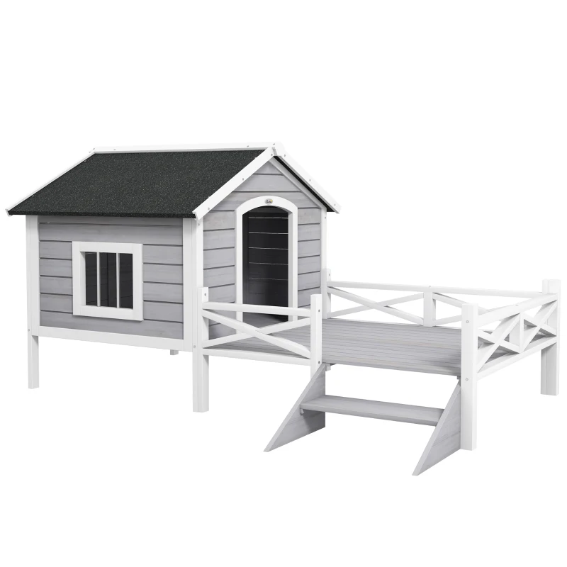 PawHut Small/Medium Dog House with Porch, Grey