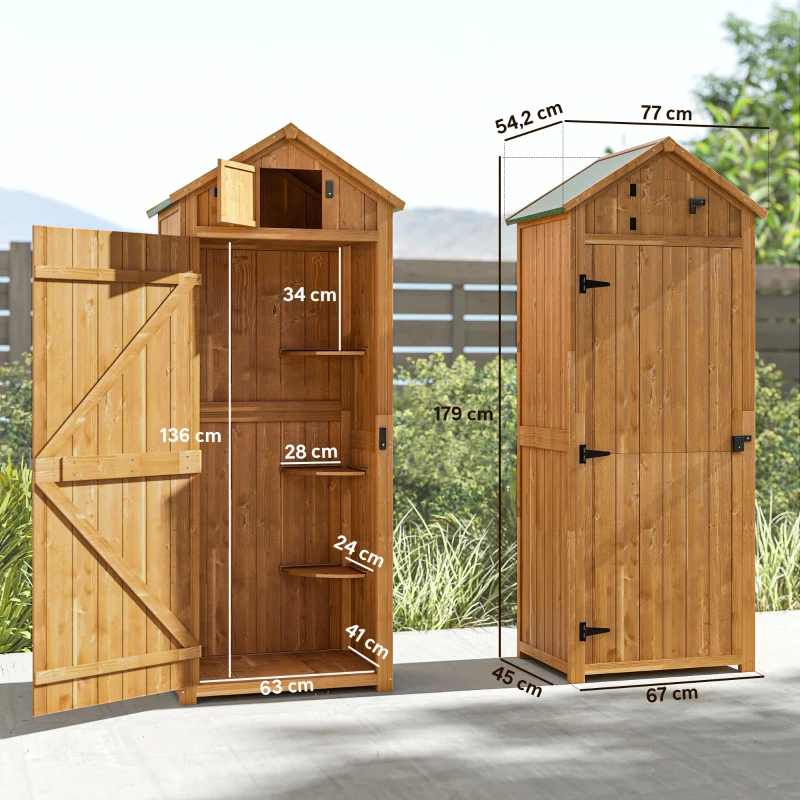 Outsunny Cobertizo para Almacenaje de Herramientas 77x54,2x179 cm 0,3 m² Armario de Jardín de Madera con 3 Estantes y 2 Puertas