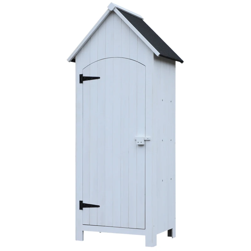 Outsunny Abri de jardin en bois cabane de jardin exterieur armoire de jardin avec toit bitumé 3 étagères porte avec loquet rangement et stockage extérieurs pour terrasse 77,5 x 54,2 x 179,5 cm blanc