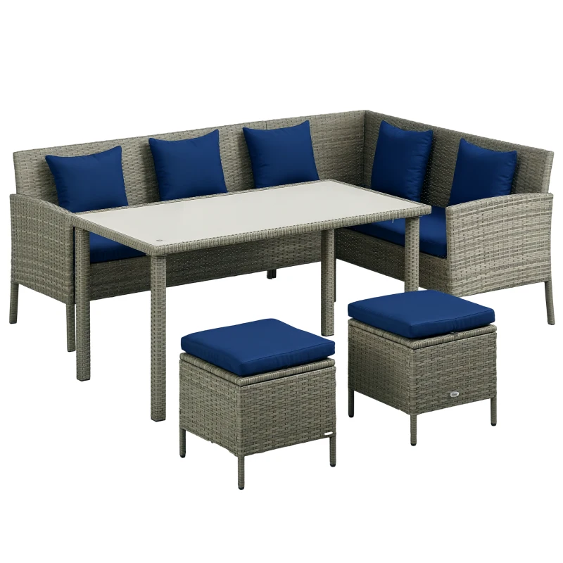 Outsunny 5 Pieces Rattan Garden Furniture Set with Dining Table, Cushions - Dark Blue