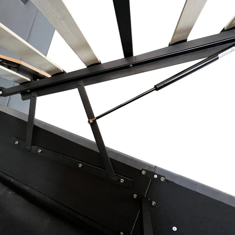 King Upholstered Bed with Charging Station, Adjustable Bedside Shelf, Velvet Hydraulic Storage Bed with Reading Light, 237L x 207W x 109H cm, Grey