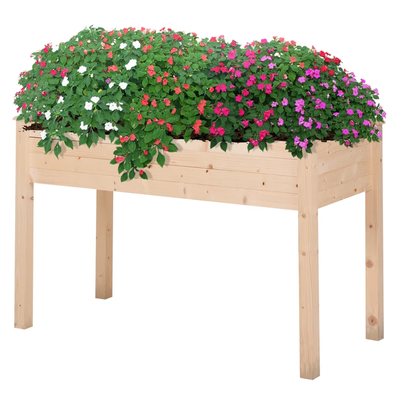 Outsunny Letto per Orto Rialzato, Orto Urbano Pensile Tavolo Porta Piante con Fodera in Tessuto per Giardino, 122.5x56.5x76cm, Legno