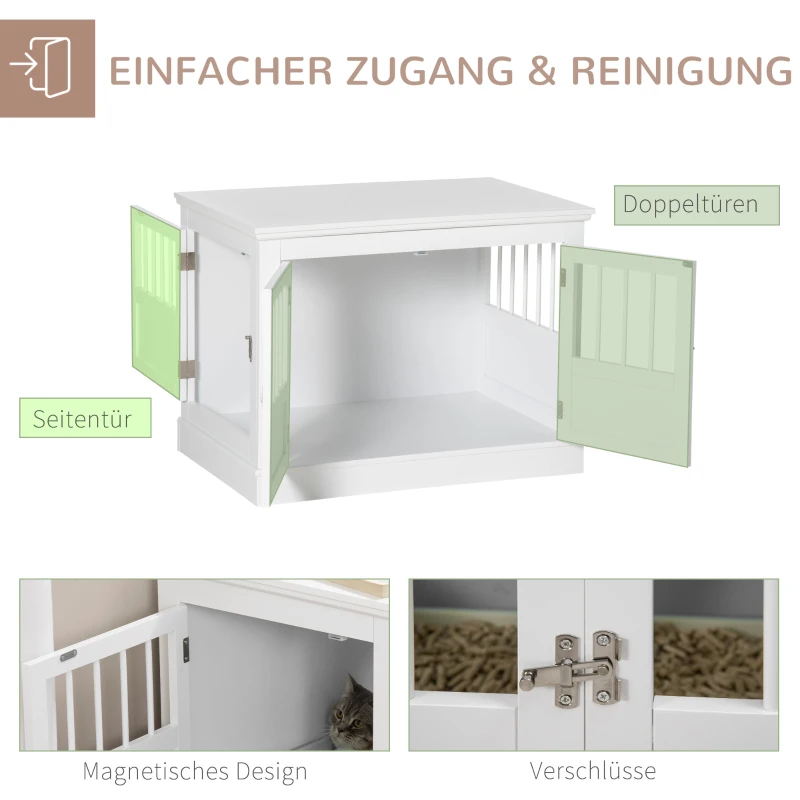 PawHut Hundekäfig, Möbel mit 3 Türen Hundehütte Hundebox für Zuhause 78 x 53 x 59,3 cm, Weiß(m-5)
