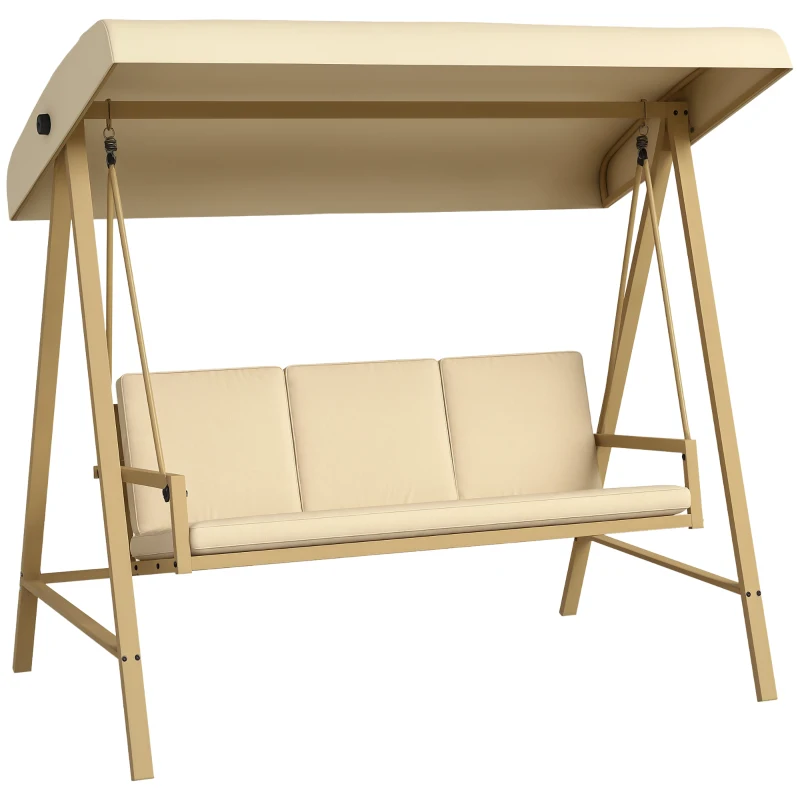 Outsunny Three-Seat Garden Swing Chair, with Adjustable Canopy - Beige