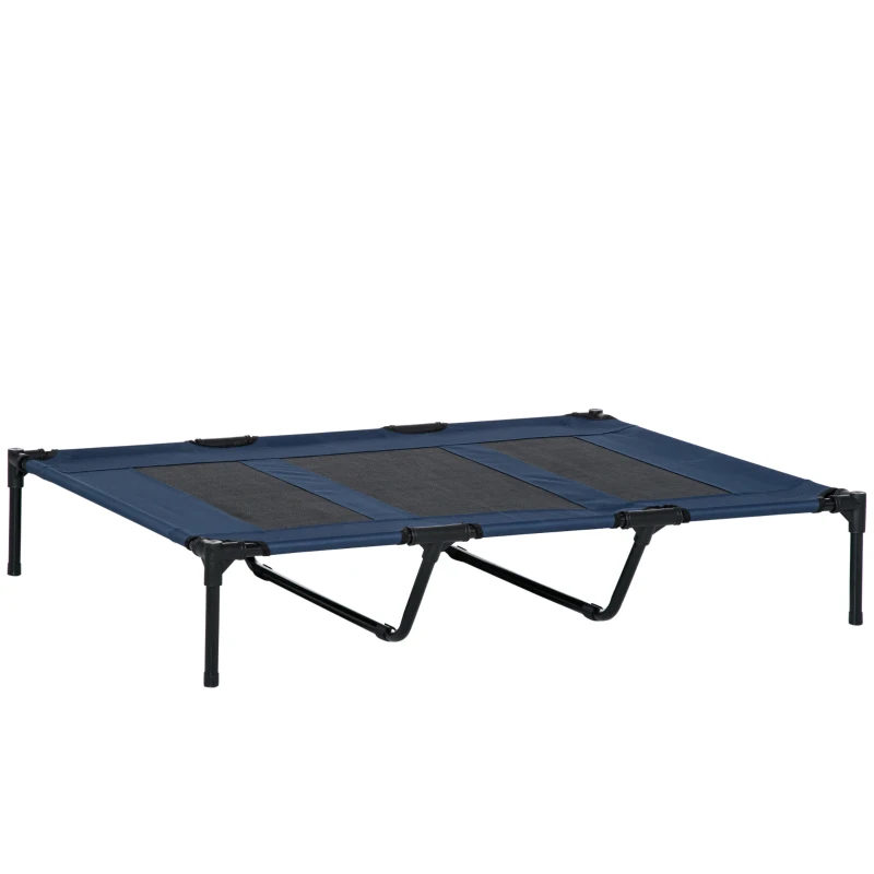 PawHut Lit sur pieds XXL pour chien chat lit de camp animal 122L x 92l x 23H cm bleu foncé