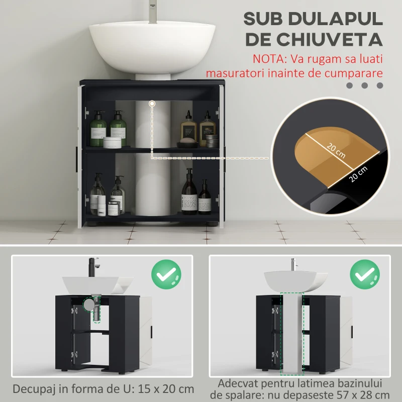 Kleankin Dulap Baie pe Podea – Pentru Chiuveta, Cu Usi Duble & Picioare