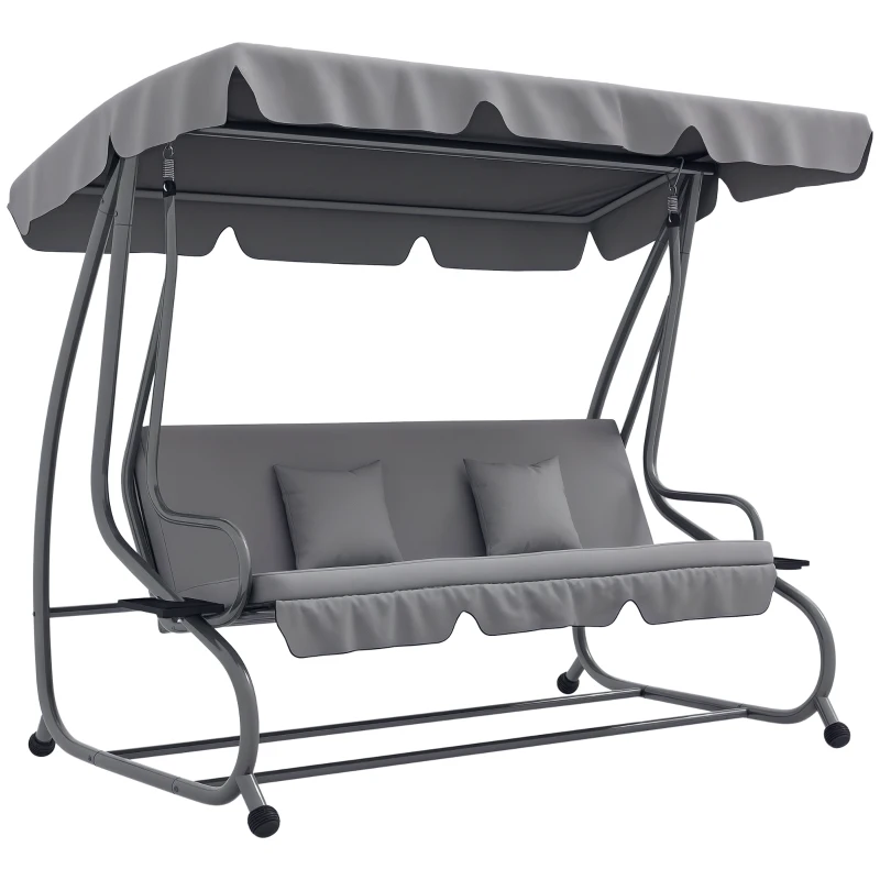 Outsunny 2-in-1 Hollywoodschaukel mit Liegefunktion, verstellbares Dach, bis 340 kg, Stahl, 200x120x164 cm, Grau(m-10)