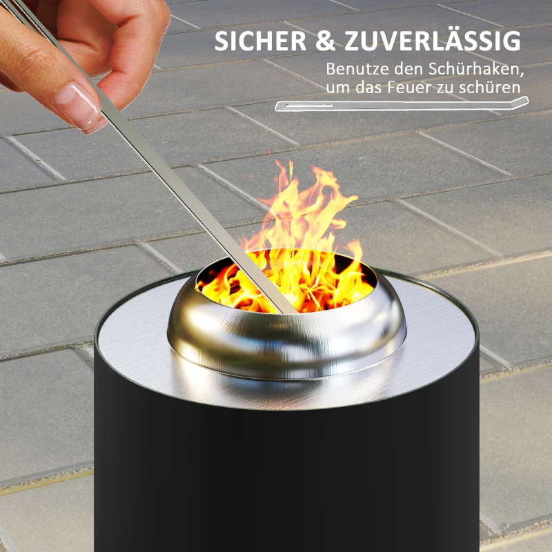 Outsunny Feuerschale Ø16x25cm aus Edelstahl Feuerstelle mit Schürhaken Rauchfreie Feuerschalen Schwarz