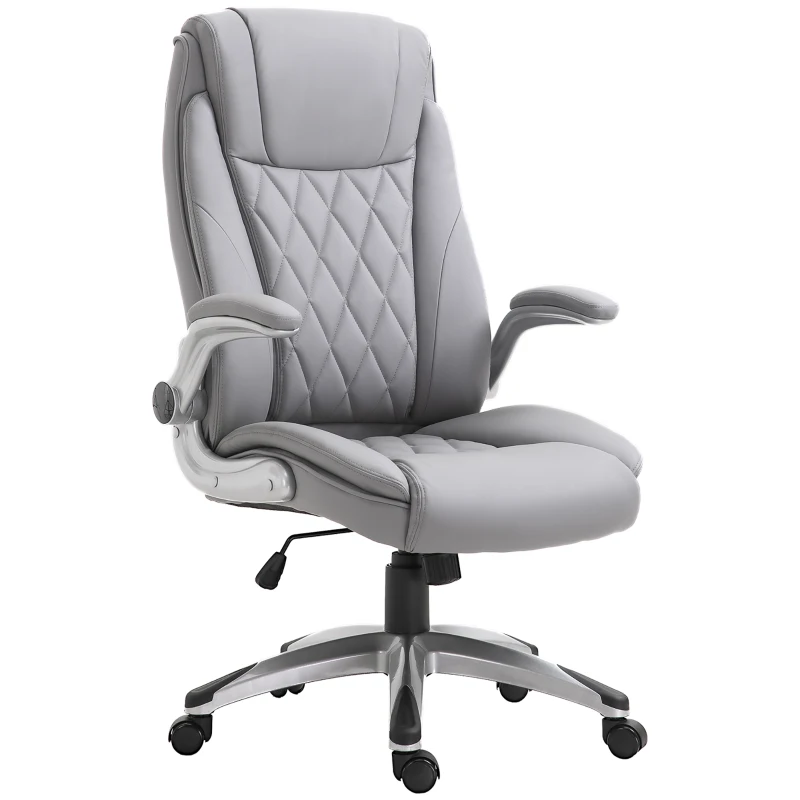 Vinsetto High Back Executive Office Chair, Height Adjustable PU Leather Ergonomic Chair, with Flip-up Arm, 360-Degree Swivel & Wheels, Grey(m-13)