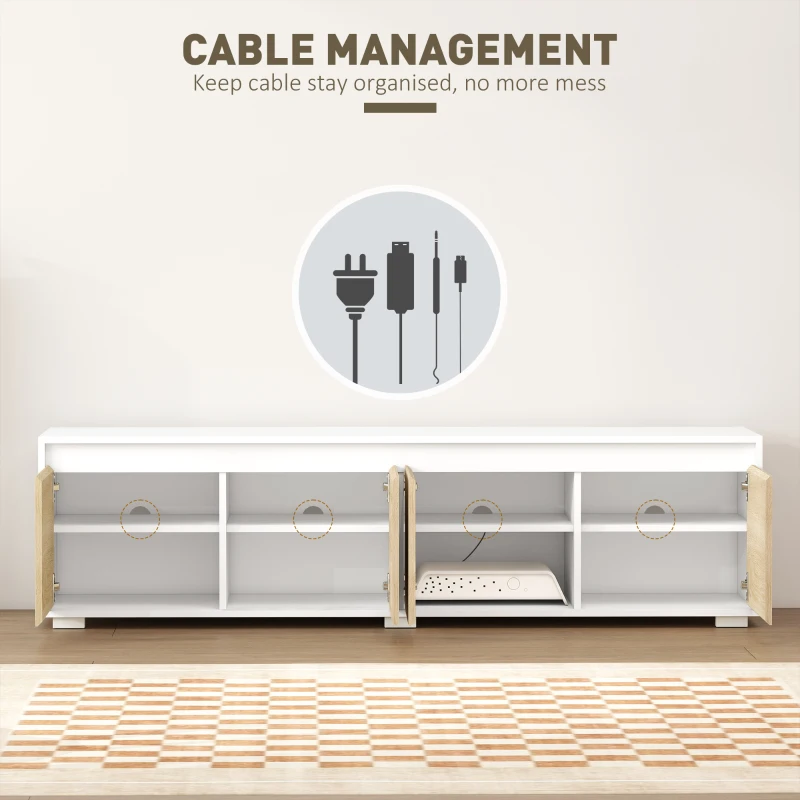 HOMCOM 2 Pieces TV Unit Set with Wall Cabinet, Freestanding Entertainment Unit for 70-inch TVs, Wall Mounted Storage Cupboard, with Adjustable shelves and Cable Holes, Natural