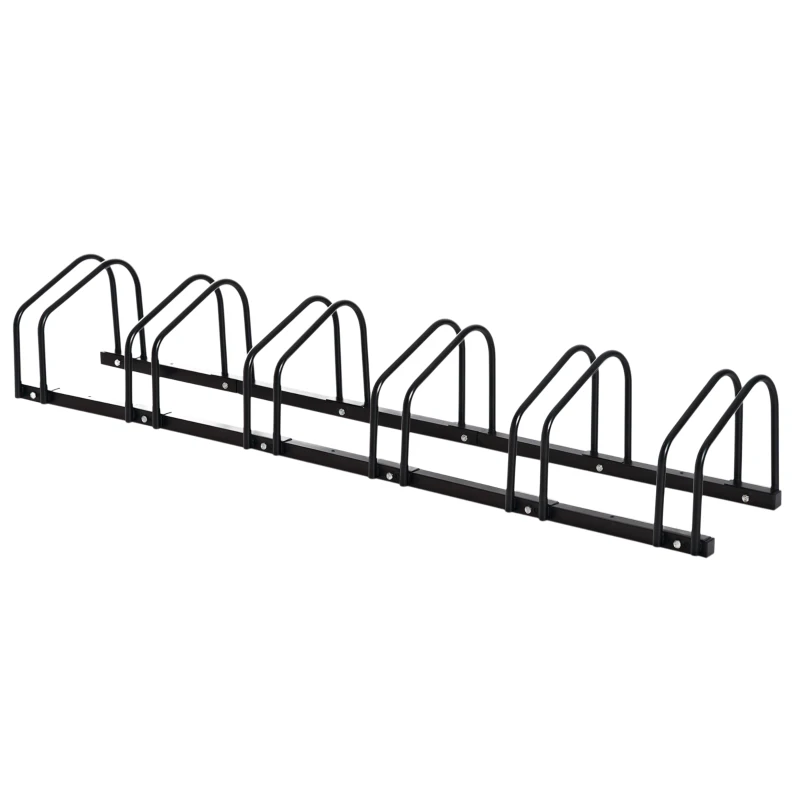 HOMCOM Aparcamiento para 6 Bicicletas Soporte de Acero para Aparcar Bicicletas en el Suelo o Pared 179x33x27 cm Negro