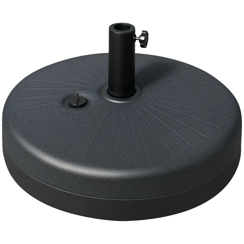 Outsunny Base de Chapéu de Sol de Jardim Recarregável de Água 22kg Suporte de Chapéu de Sol Redondo para Mastros de 38mm/48mm Portátil para Terraço Pátio Ø51x28cm Preto