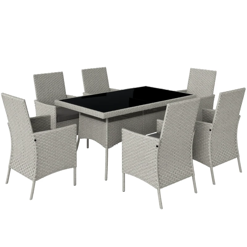 Outsunny Seven-Piece Rattan Dining Set - Grey