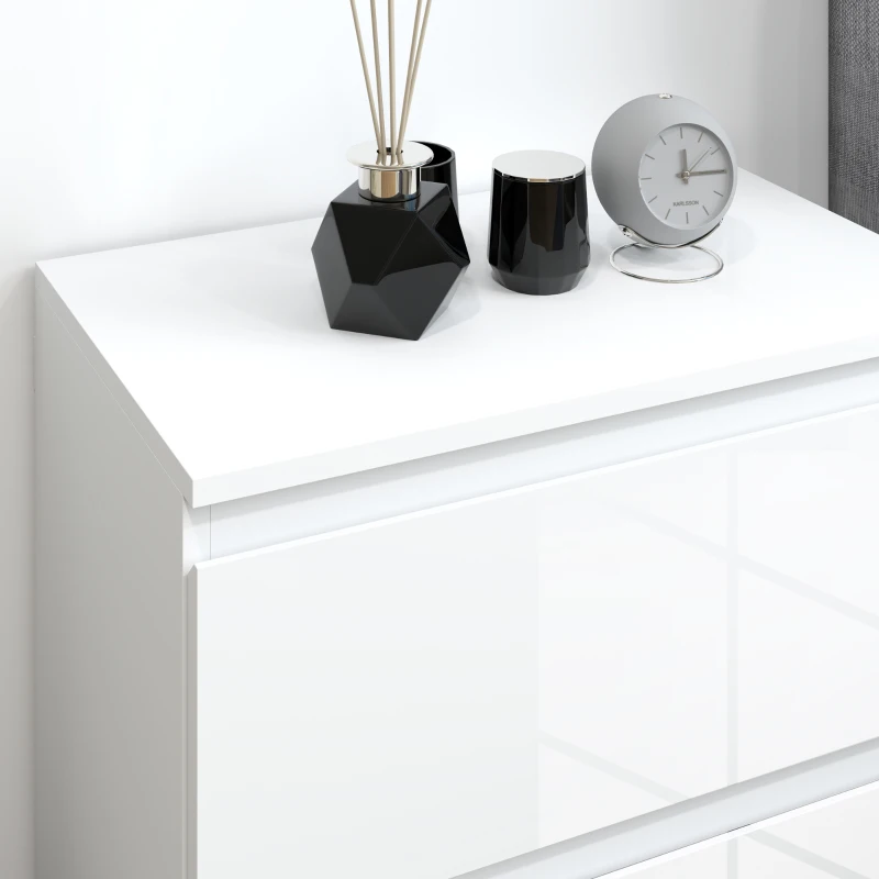 HOMCOM Cómoda con 3 Cajones Cómoda de Dormitorio Moderno con Diseño Anti-vuelco 55x34x75 cm Blanco Brillo