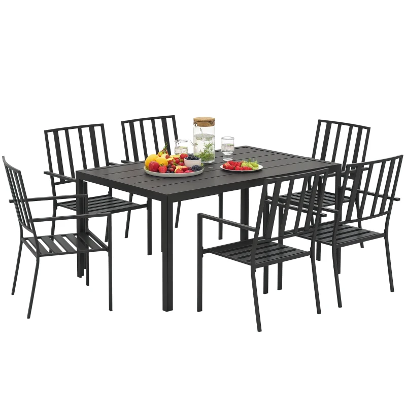 Outsunny Seven-Piece Minimal Metal Garden Dining Set, with Parasol Hole - Black